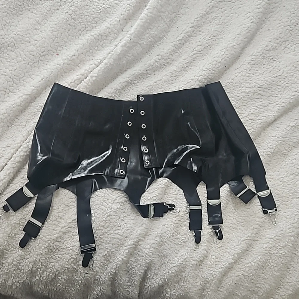Black High-Waist Lace-Up Latex Garter Belt